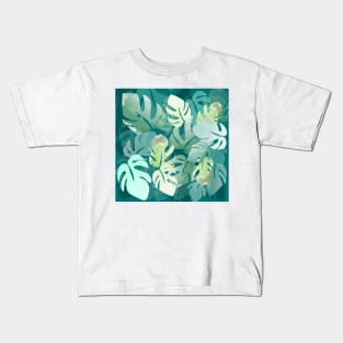 Green watercolor leaves pattern Kids T-Shirt